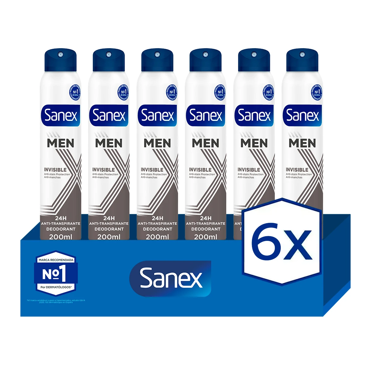 Sanex Men Dermo Invisible 24h 200ml Deodorant spray Pack 6