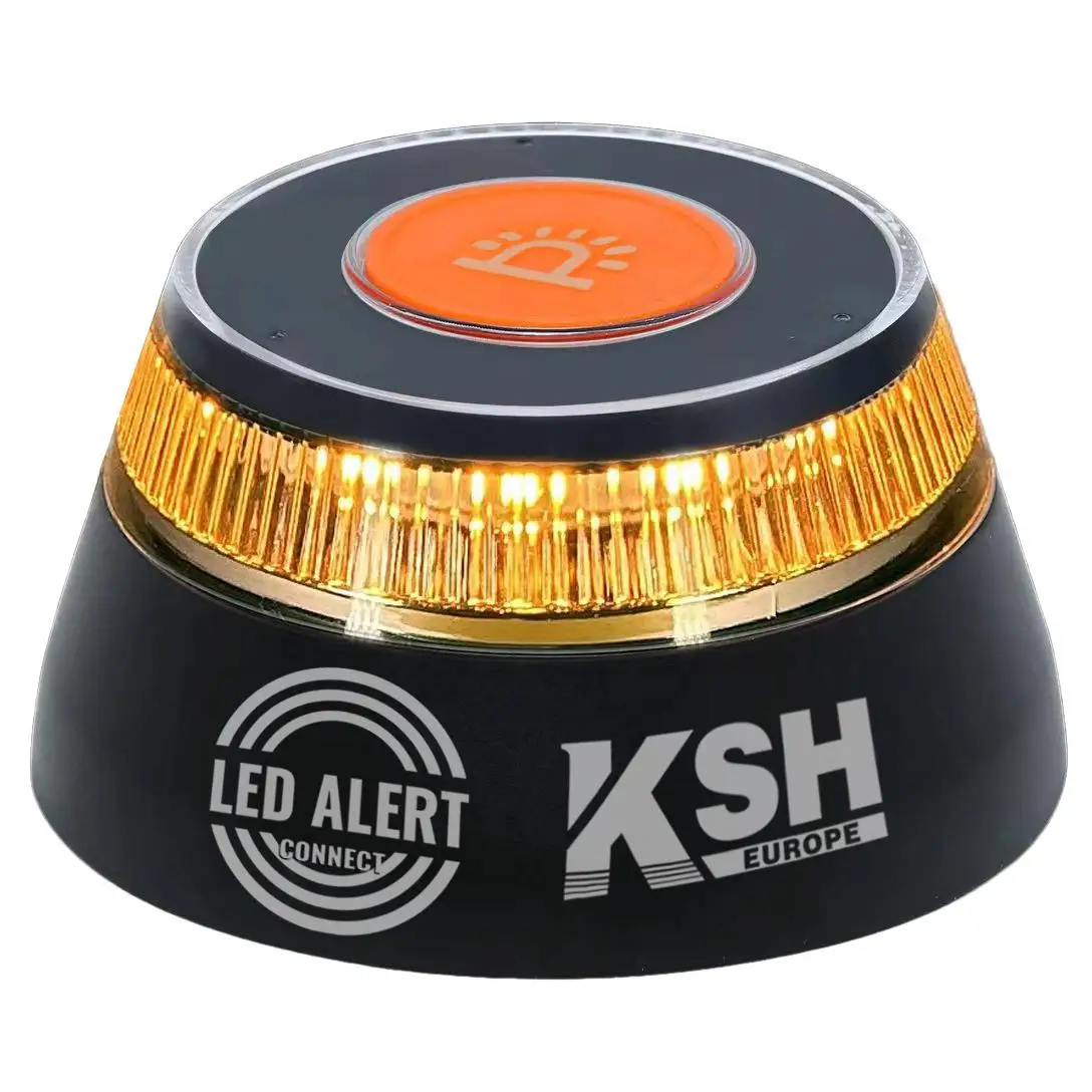 KSH EUROPE - Luz de Emergencia V16 Homologada DGT, Baliza Geolocalizada, Exigible a Partir de 2026, Conectada a DGT 3.0, Alta Visibilidad 360º, Base Magnética, Instalación Rápida, Pilas Incluidas