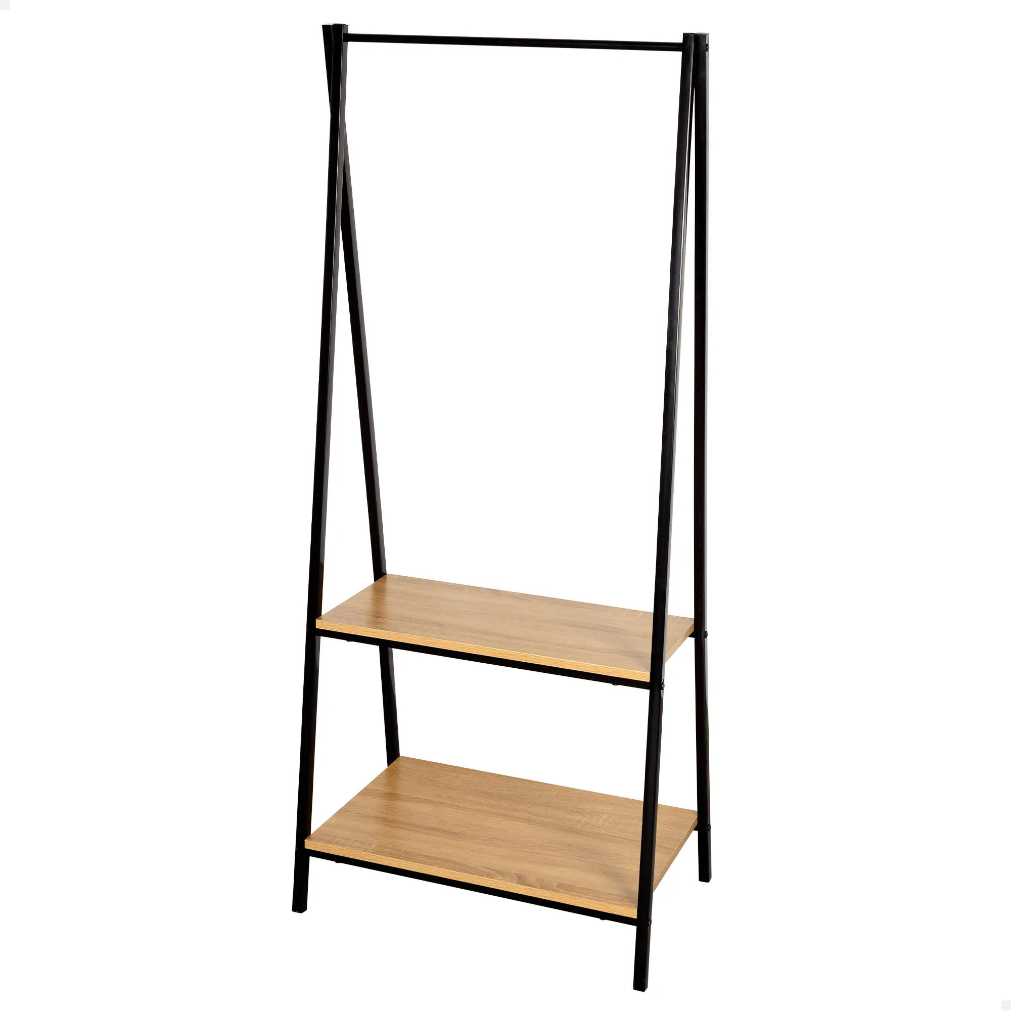 Max Home - Burro ropa, perchero de pie y zapatero entrada recibidor, 2 estantes de almacenamiento, 64x40x150 cm, de madera y acero, estilo industrial, recibidores, zapateros, percheros pared, armario
