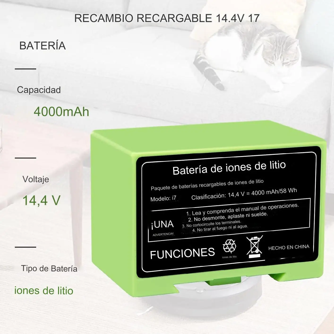 Premium Max lithium battery 5000mAh for Roomba E5, E6, E7, I1, I3, I3 +, I4, I4 +, I5, I6, I6 +, I7, I7 +, i8, I8 + J7, J7 +