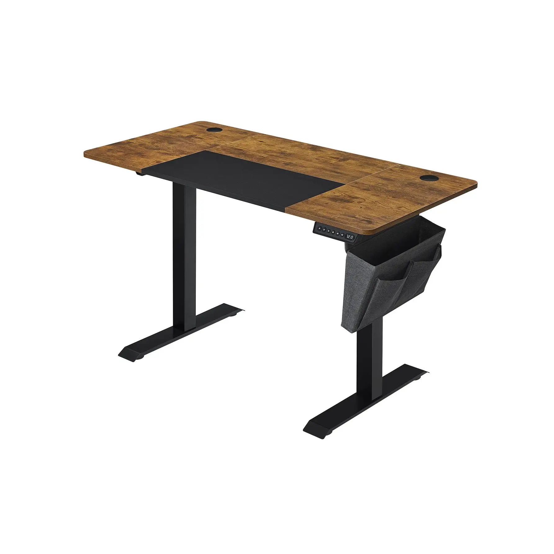 SONGMICS Escritorio Regulable en Altura, Mesa Regulable, 60 x 140 x (72-120) cm, Ajustable sin Escalonamiento, Memoria con 4 Alturas, ProtecciÓn de Accionamiento, Marrón Rústico, Negro/Blanco básico y