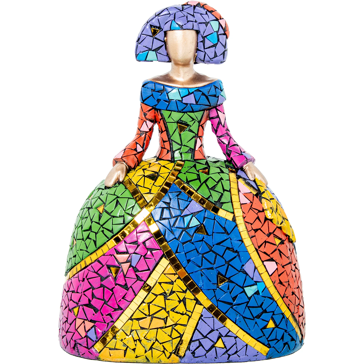 Figura menina 24cm resina mosaico colores 18x13x24cm