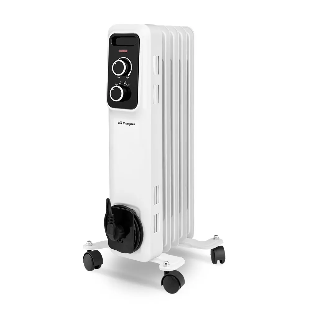 Radiador de aceite Orbegozo RS 1000, 5 elementos, termostato regulable, 3 potencias de calor, ruedas pivotantes multidireccionales, 1000 W