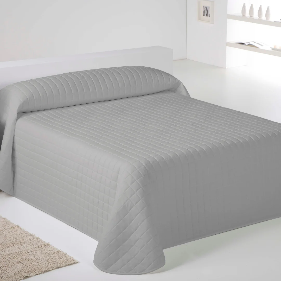ICEHOME - Colcha Bouti Reversible Lisa - Microfibra Extra Suave de Alta Calidad - Blanco/Gris/Beige - Acolchado a Rombos - Cama 90-105/135/150/180 - Relleno ligero 70 gramos - Fabricado en España