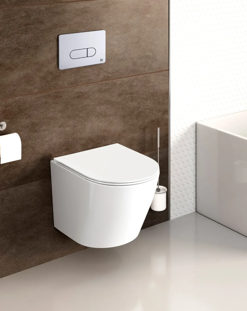 Rimless recessed suspended toilet | White glitter | Wall mounted ceramic hanging Vater | Total bathroom