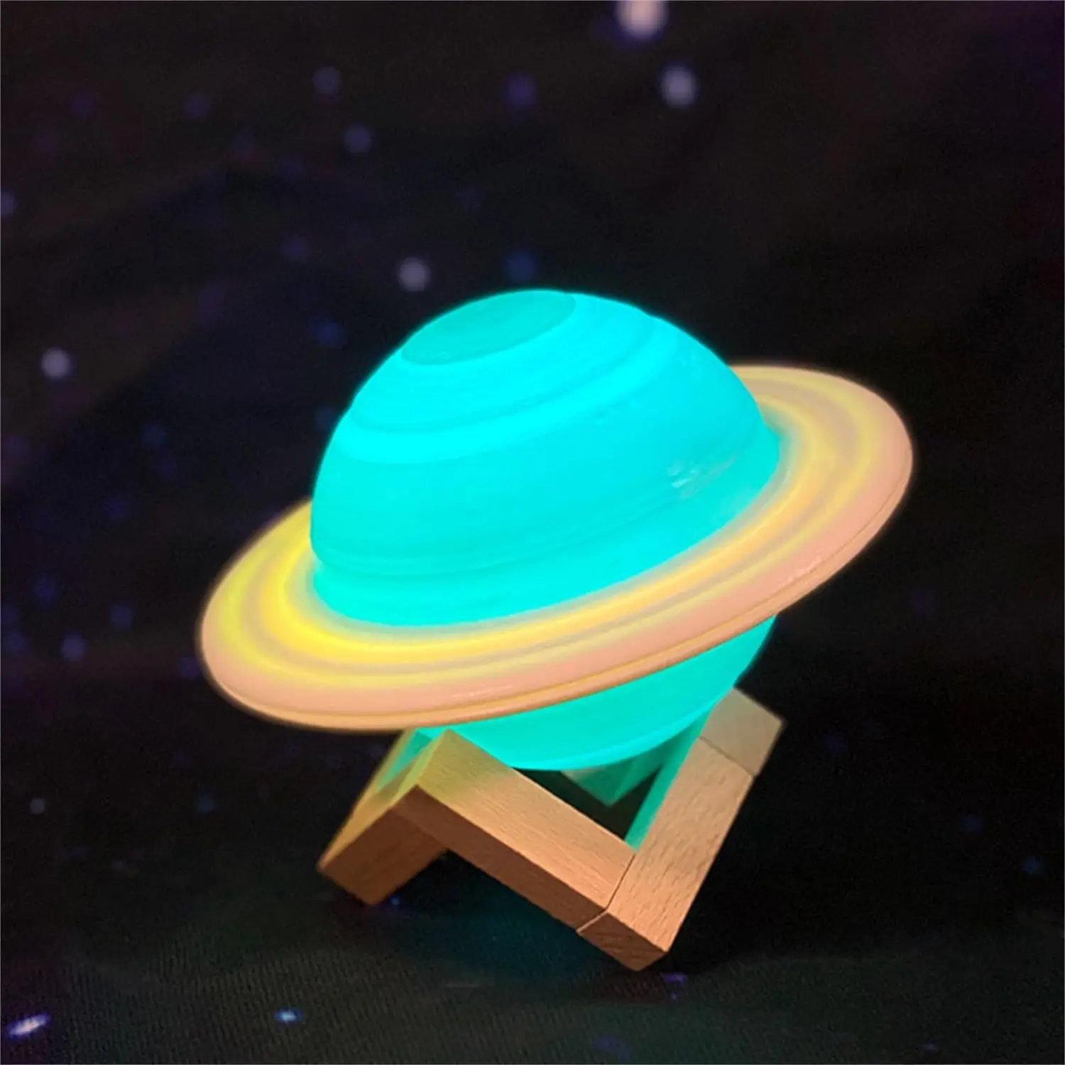 Saturn Lamp Moon Lamp 3D Galaxy Lamp 16 Colors LED Moon Light 3D USB Reable Remote Control Touch With Wooden Stand, Mare Shaped Night Lamp For (8 Inch), M2 Tec