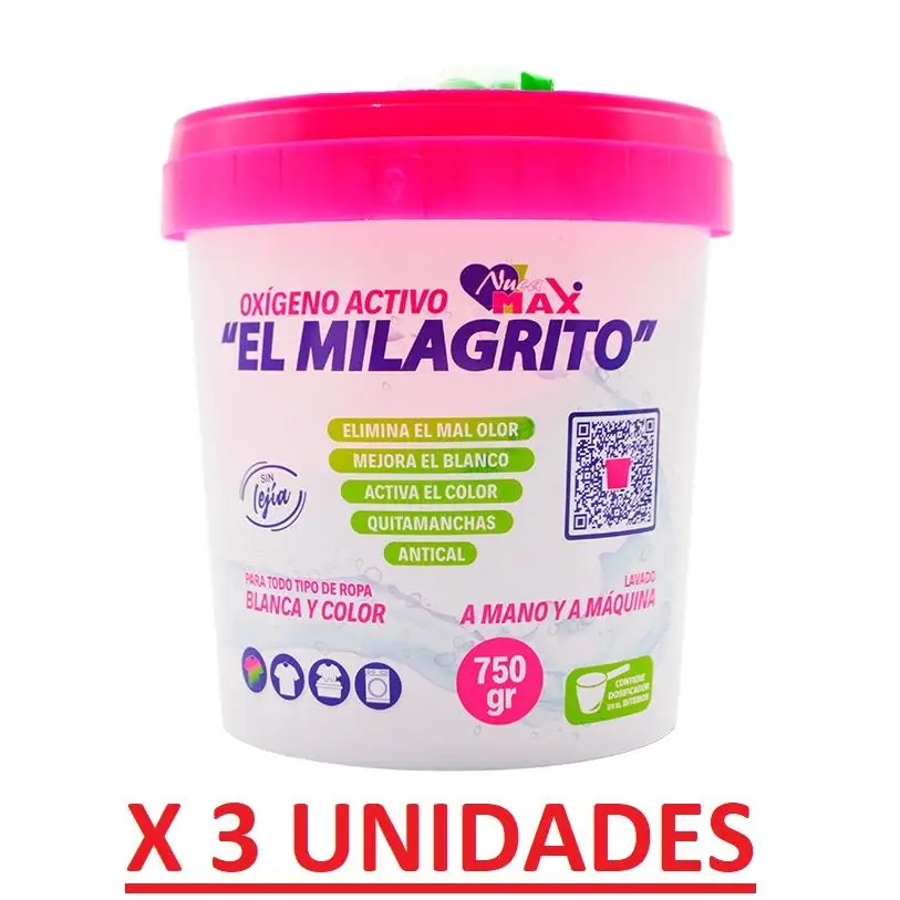 el milagrito oxigeno activo quitamanchas 750g PACK 3 UNIDADES