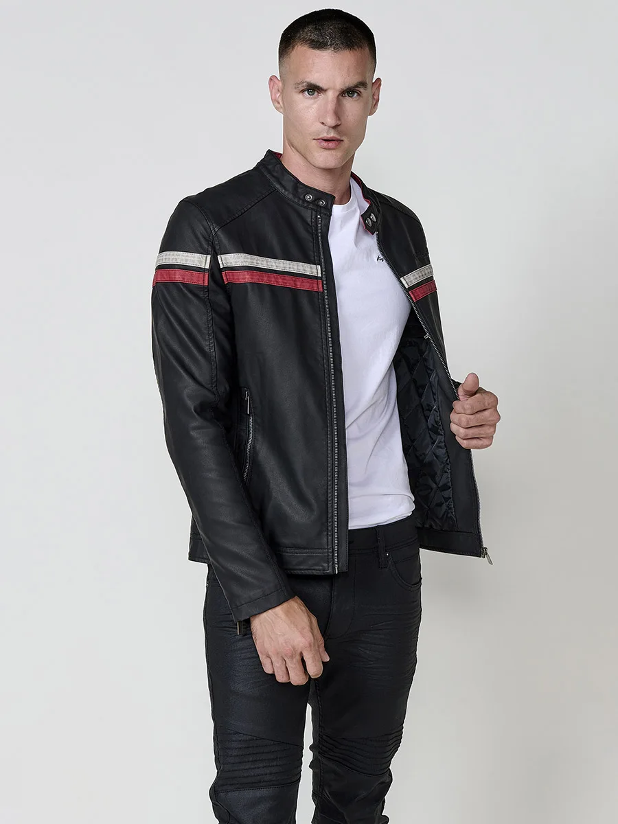 Koroshi Chaqueta Cazadora Motera Hombre Efecto Piel con Franjas – Koroshi 2521JA02