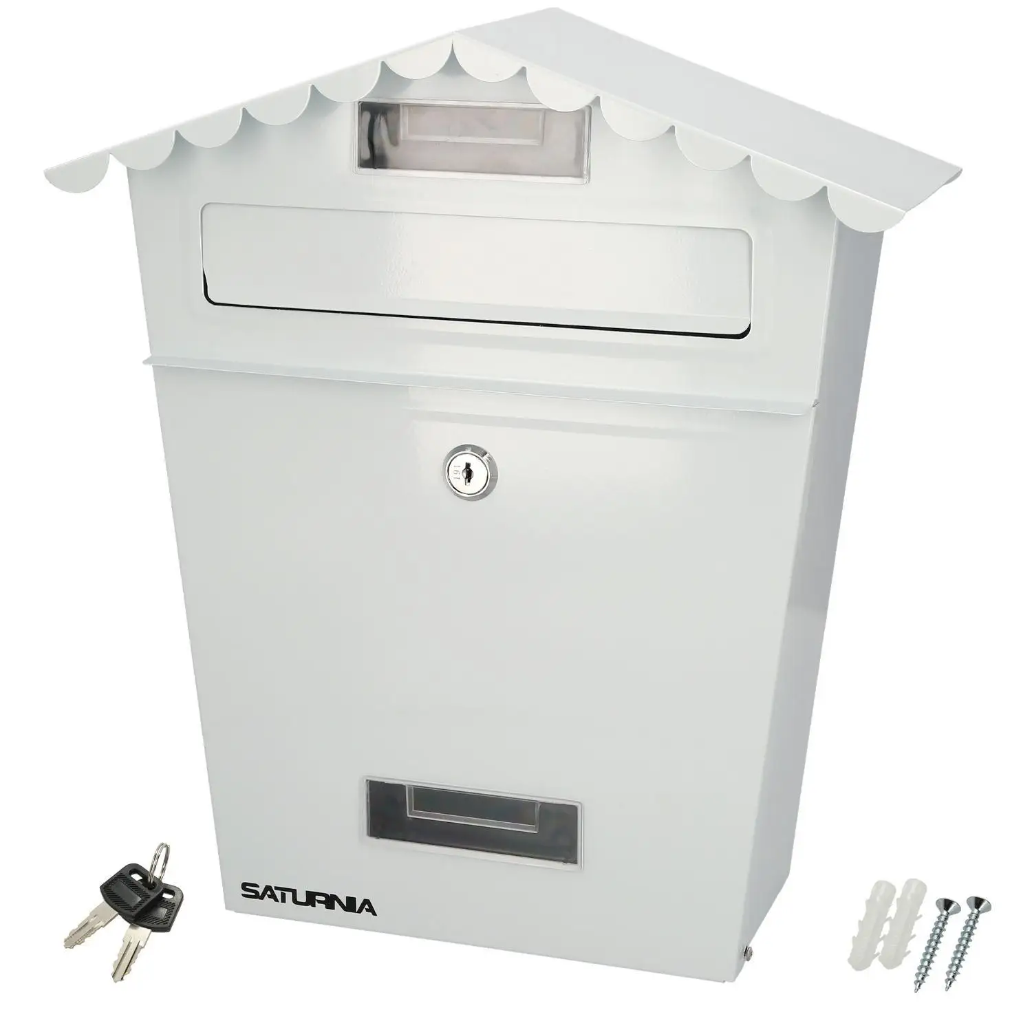 Exterior house mailbox White 330x125x365 (alt.) mm. With roof, painted steel. Wall mailbox, letter mailbox, Post mailbox