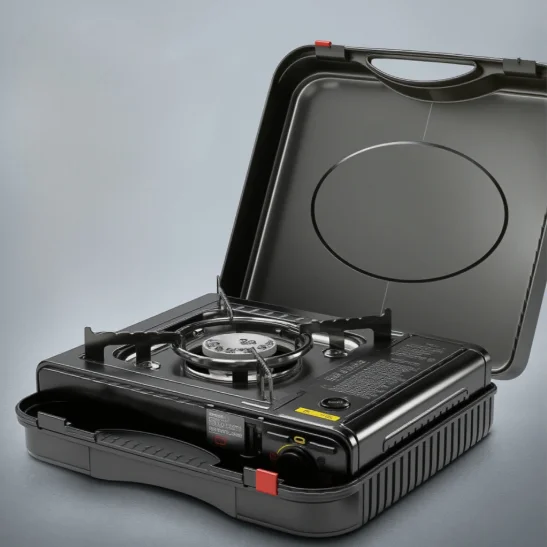 Portable butane gas cooker, portable gas stove, camping stove with case, 2 in 1 kitchen, available butane use, cartridge lock system, flame control