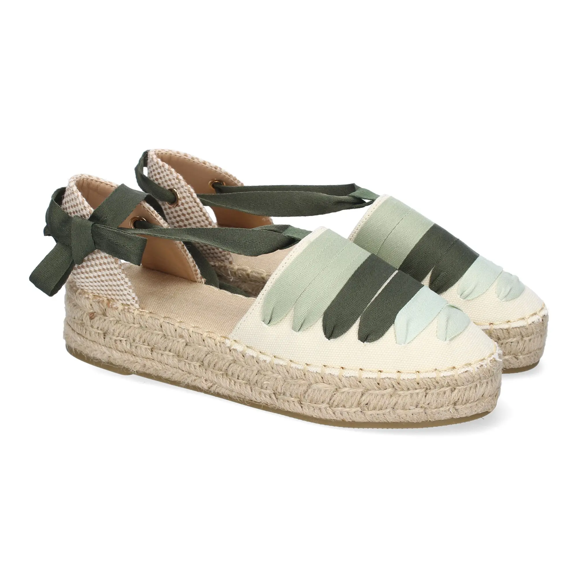 PuntoSalao Alpargatas planas en yute estilo valenciana para mujer color verde 3U27