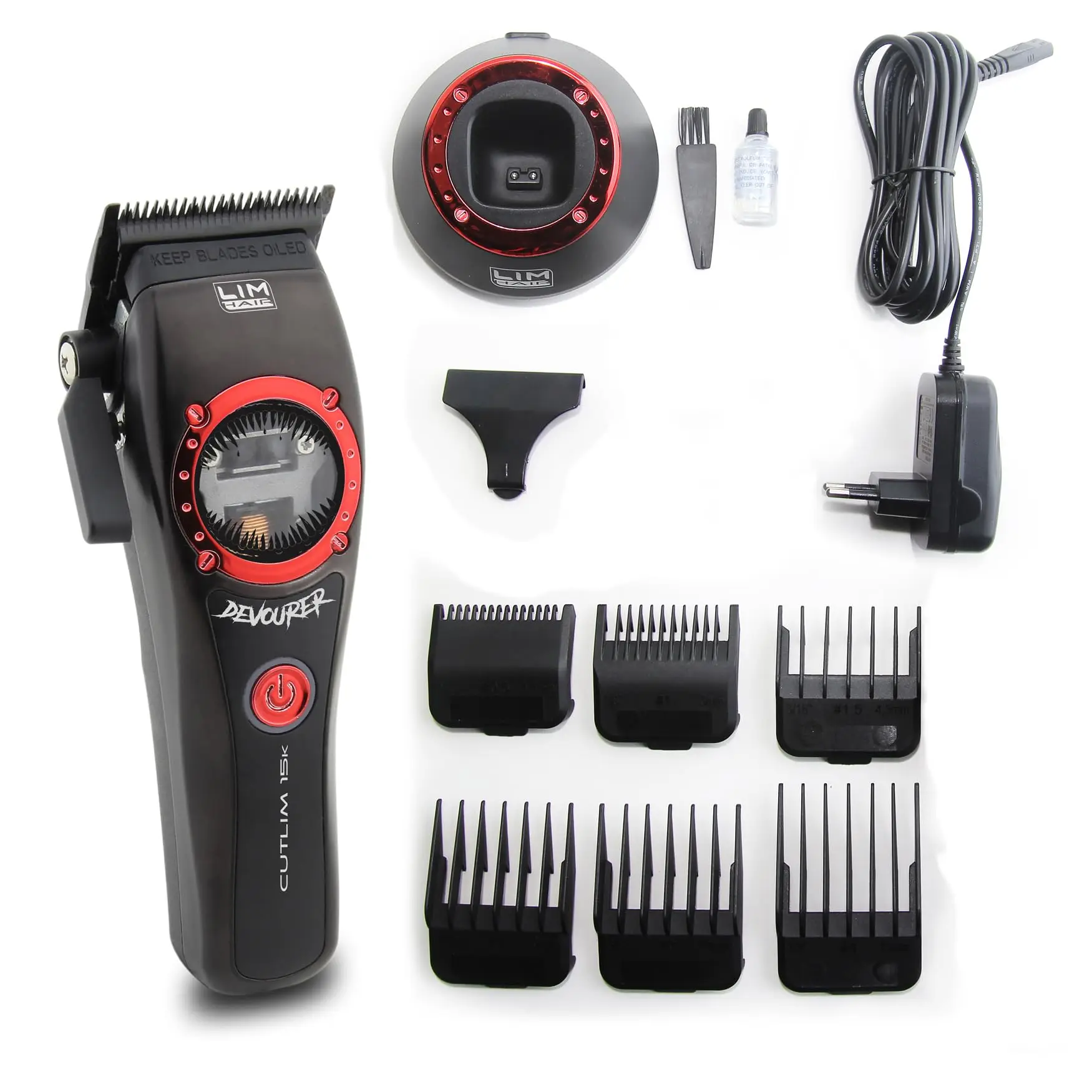 LIM HAIR - Máquina de corte de cabello  CUTLIM 15k DEVOURER para profesionales cualificados. Cabello, barba y cuerpo. Motor VECTOR hasta 15.000 rpm, Batería Litio, 5 alturas corte, 6 peines