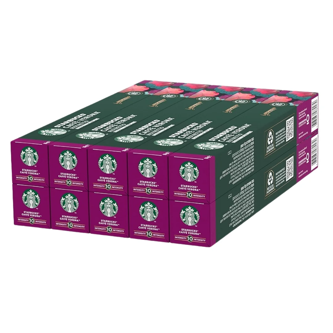 Cápsulas de Café Starbucks Verona Ristretto Tueste Oscuro Intensidad 10/12, 100 % Arábica (Pack 100 Unidades) - QUMIR