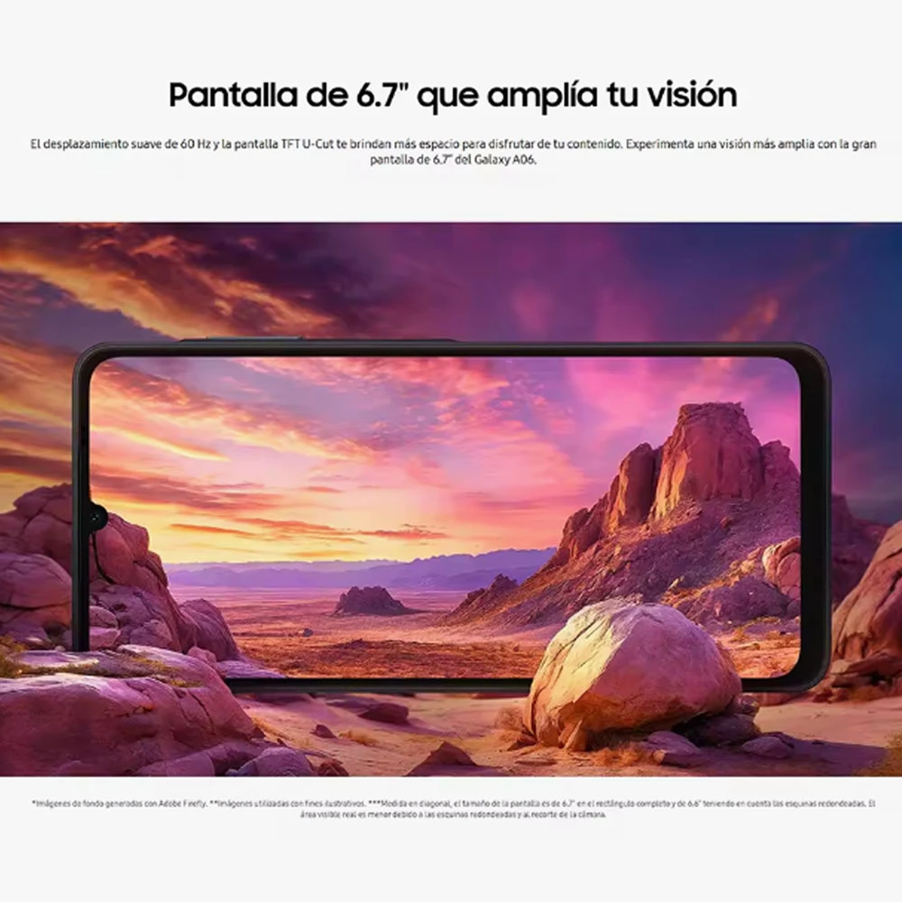 Samsung Galaxy A06 4G LTE Pantalla de 6.7» 4GB+64GB|4GB+128GB Batería 5000 mAh, MediaTek Helio G85, Dual SIM No Charger 3
