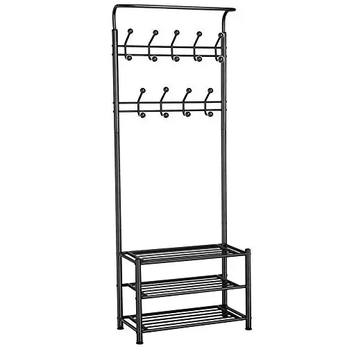 T-lovendo shoe rack and stand rack entry or metal Hall. Shelf. 18 hooks and 3 shelves. 180x65x30cm.