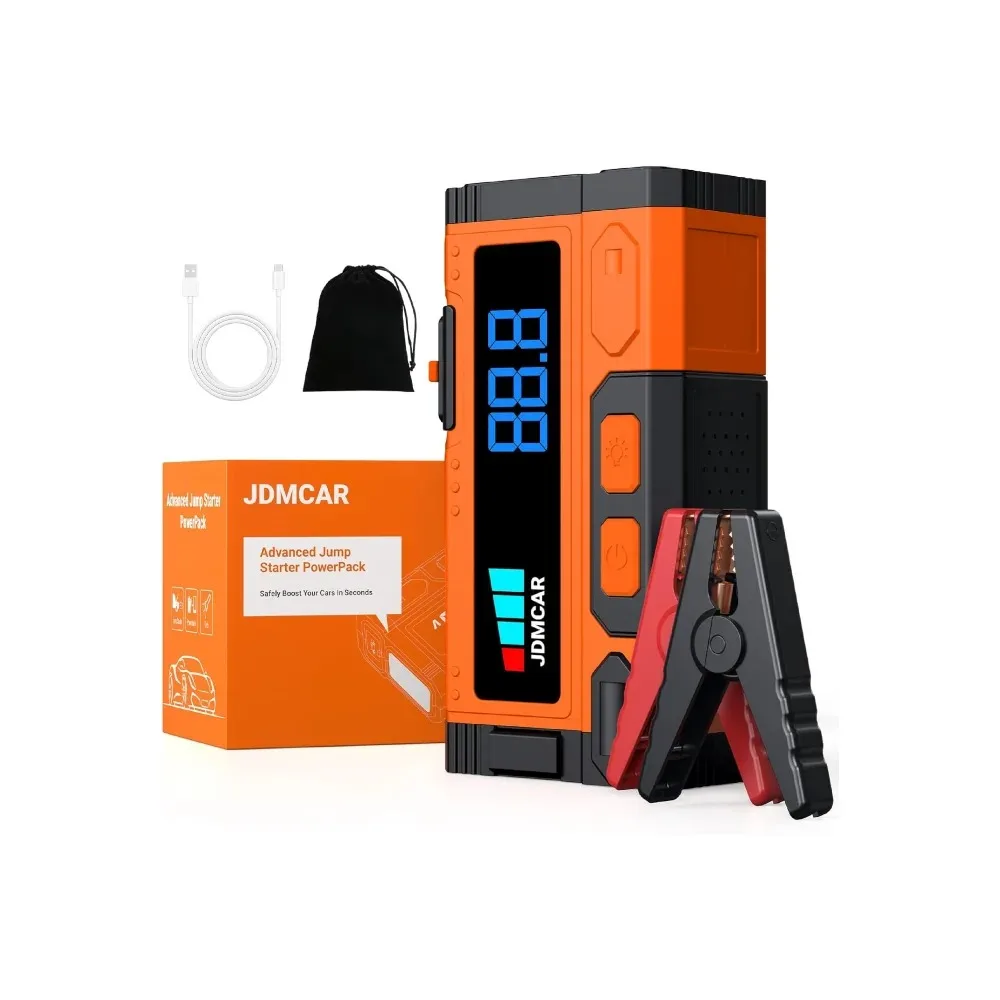JDMCAR Arrancador Para Coches - 3000A 12V Arrancador de Coches Motor 9.0L Gasolina o 8.5L Diesel, Jump Starter Portátil, Carga Rápida, Espera Larga Linterna LED