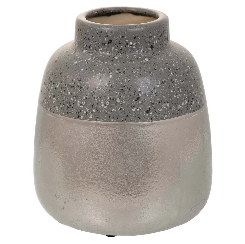 WANDERLUST DECO Jarrón de Cerámica Gris con Detalles en Plata | Moderno y Sofisticado