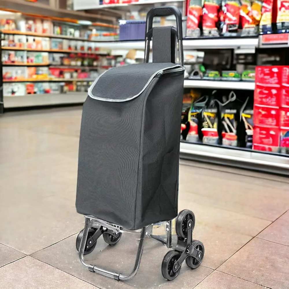 Cosshano Folding Shopping Cart with 6 Wheels for Climping Stairs Market Cart 42L Grey Waterproof Bag