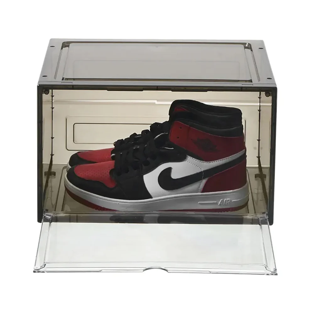 Zapatero Magnético Transparente, Pack 4 Cajas Almacenamiento de Zapatos Apilables, (Cajas Negras) , Caja de almacenamiento, Organizador de Zapatos Montaje Fácil y Rápido, Color Negro, Medidas