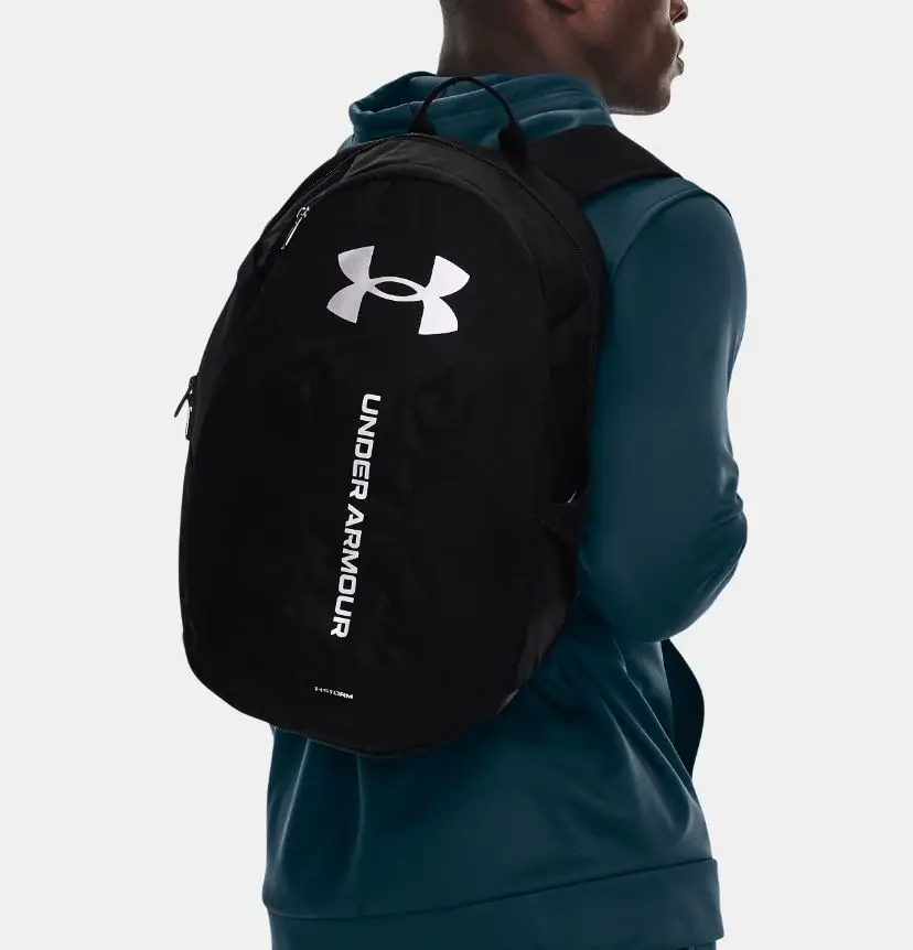 Under Armour Men's Backpack 1364180-002, waterproof bag with UA Storm technology, padded laptop sleeve for 15" MacBook Pro, ergonomic straps, and multiple pockets including a side water bottle holder, ideal for gym and outdoor use.