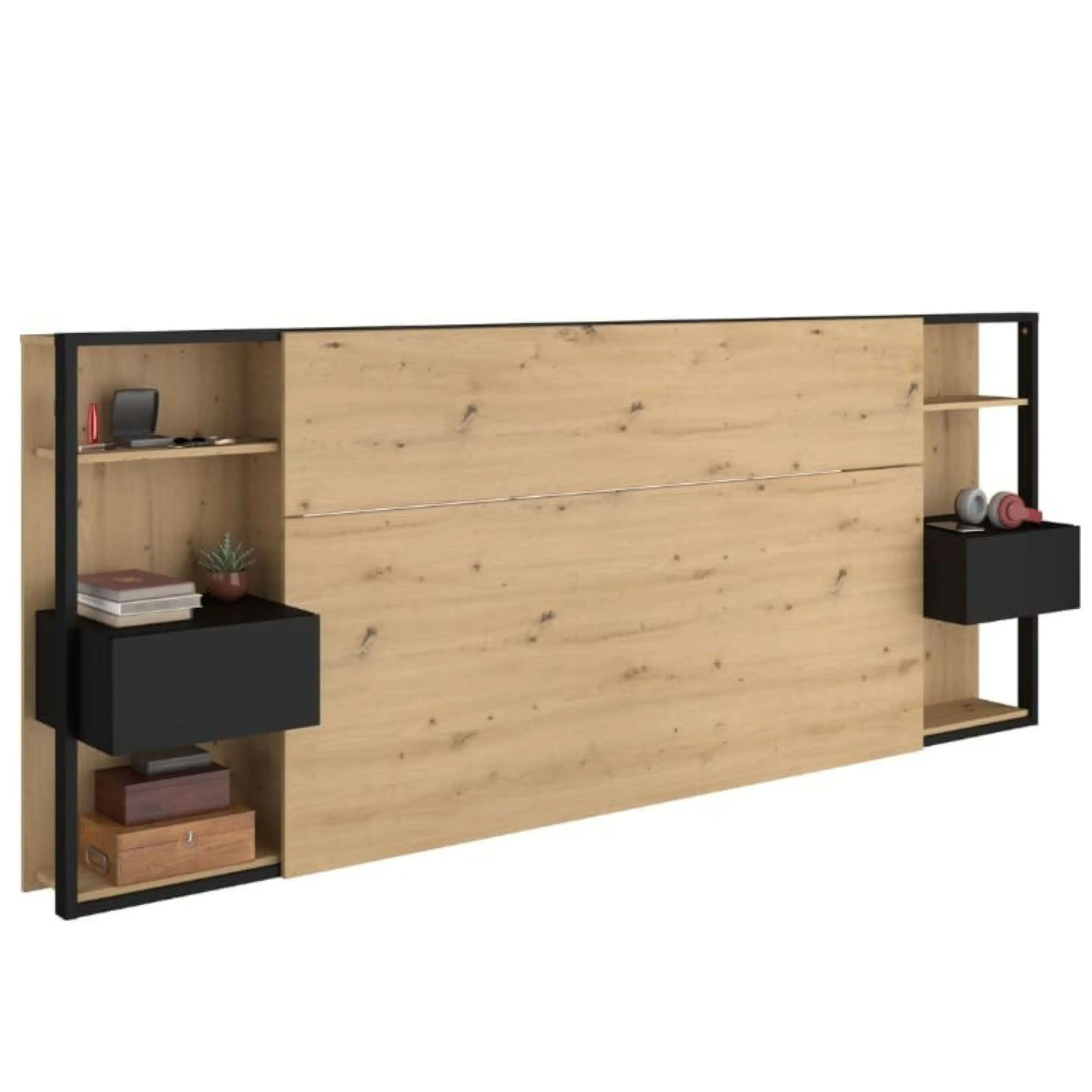 Miroytengo Cabecero dormitorio matrimonio Stamp en color Roble y Negro 255x103x36