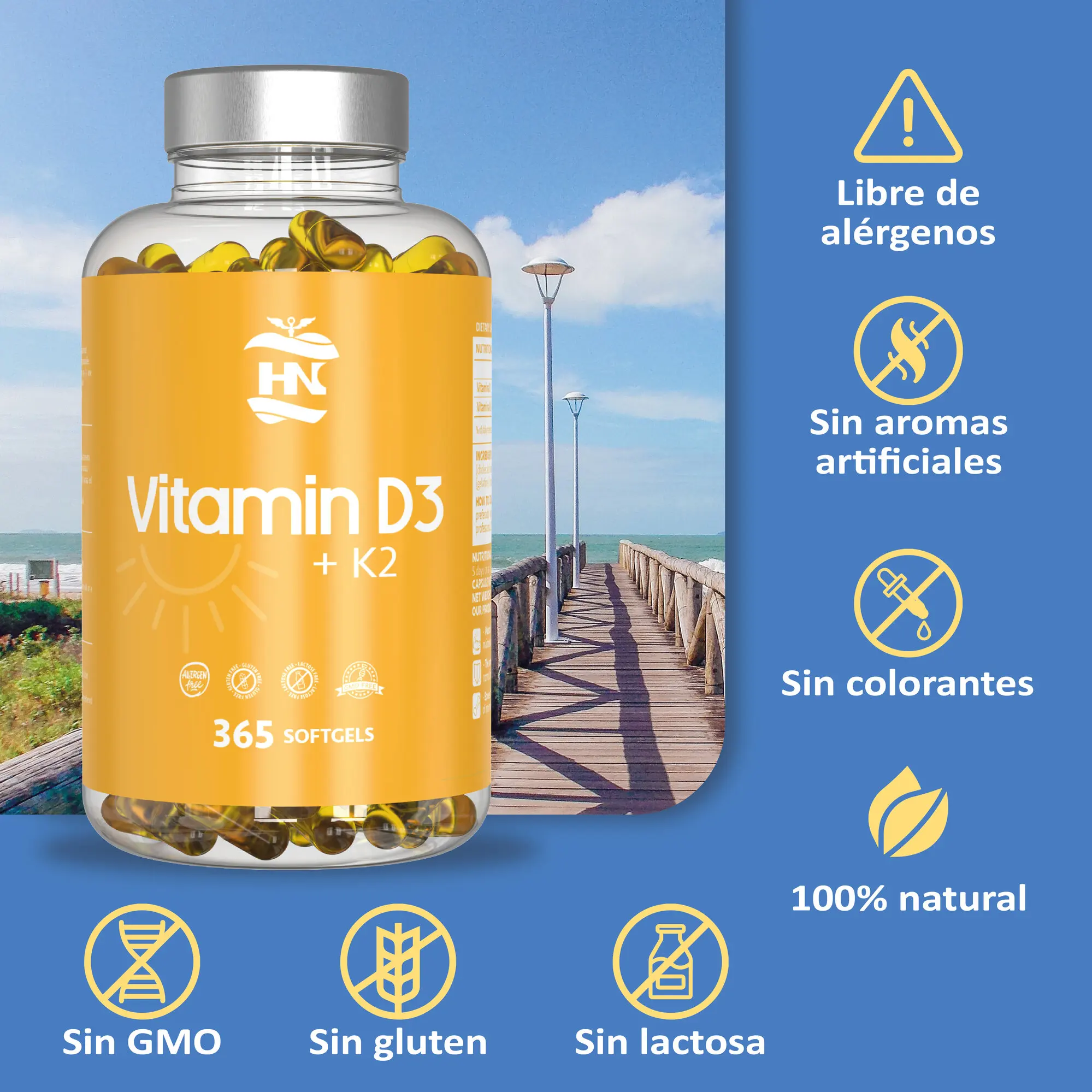 HN - Healthy Nutrition - Pack Omega 3 & Vitamin D3-Bone System-Omega 3 Capsules 2000 mg Fish Oil Base Omega3-120 White Pearls of Fatty Acids Omega 3 800mg EPA - 400mg DHA 1000mg - 365 Vitamin D3 K2 Capsules-Vitamin D (5000) #4