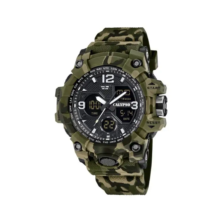 RELOJ CALYPSO X-TREM HOMBRE – DISEÑO MILITAR CAMUFLAJE VERDE | ESTILO RESISTENTE Y AVENTURERO K5855/3