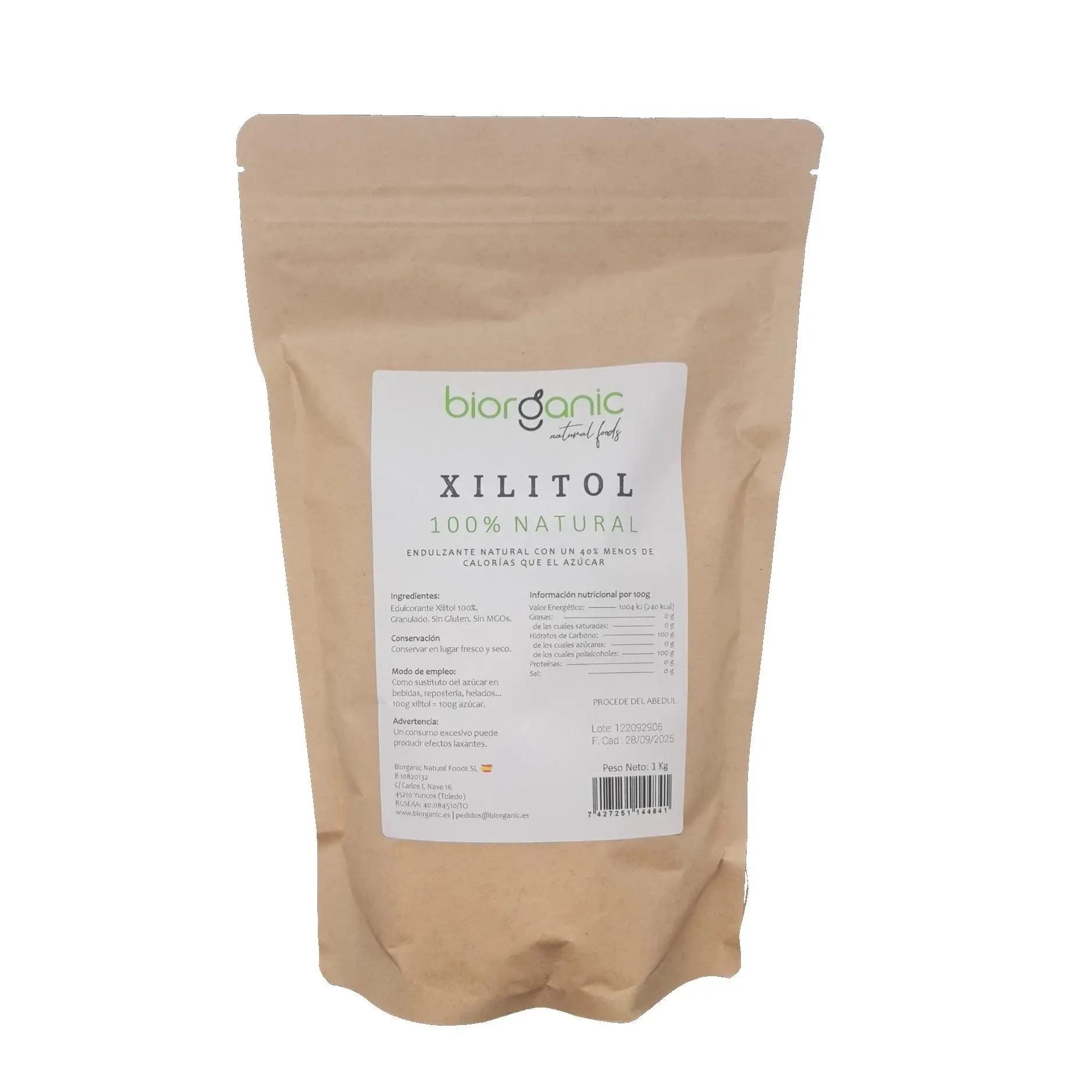 Birch Xylitol 1kg, 100% Natural - Birch Sugar - 40% Less Calories Sugar. Biorganic, Spanish Brand.