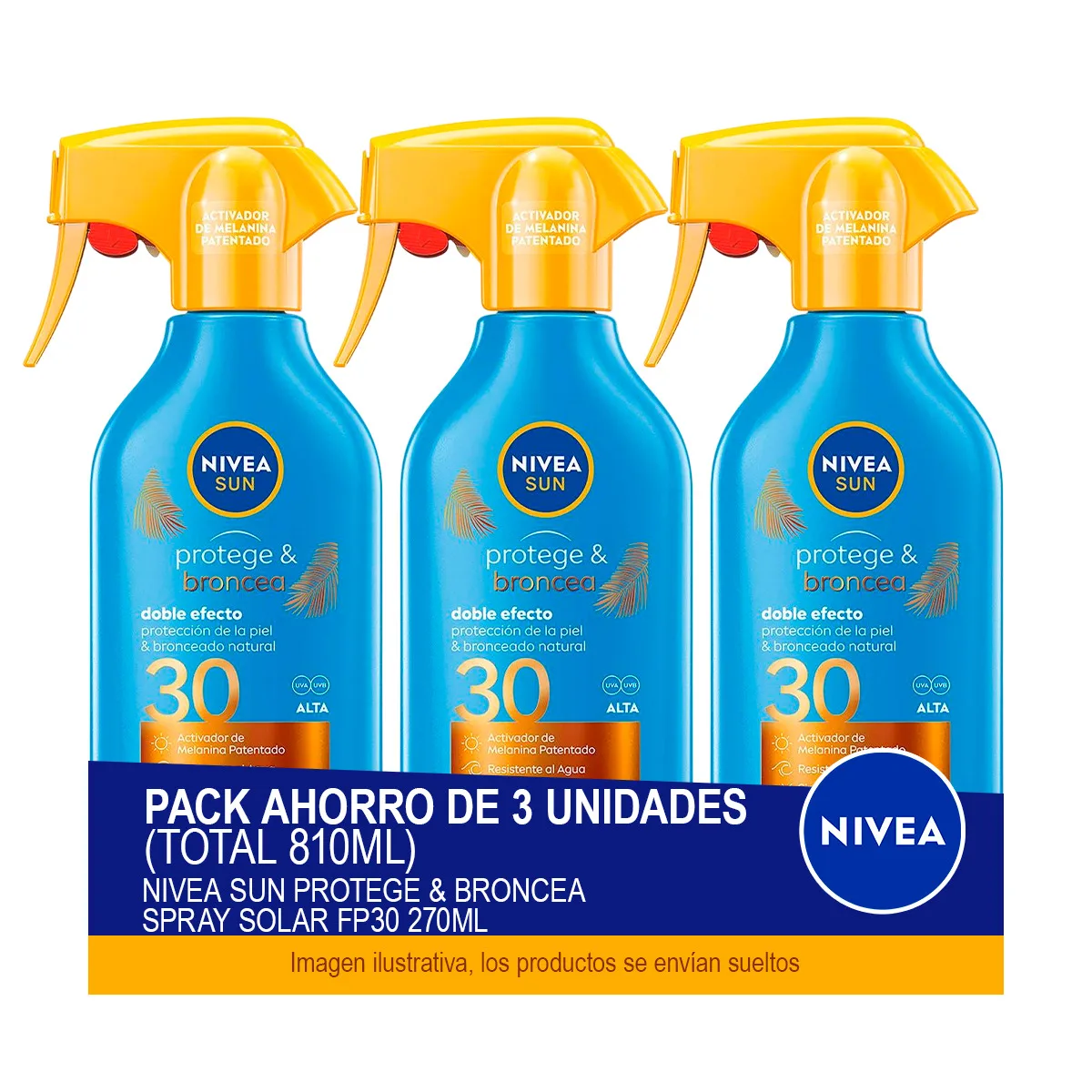 NIVEA SUN Protege & Broncea Spray Solar FP30 270ml - Pack ahorro de 3 unidades (total 810ml) — oferta en AliExpress
