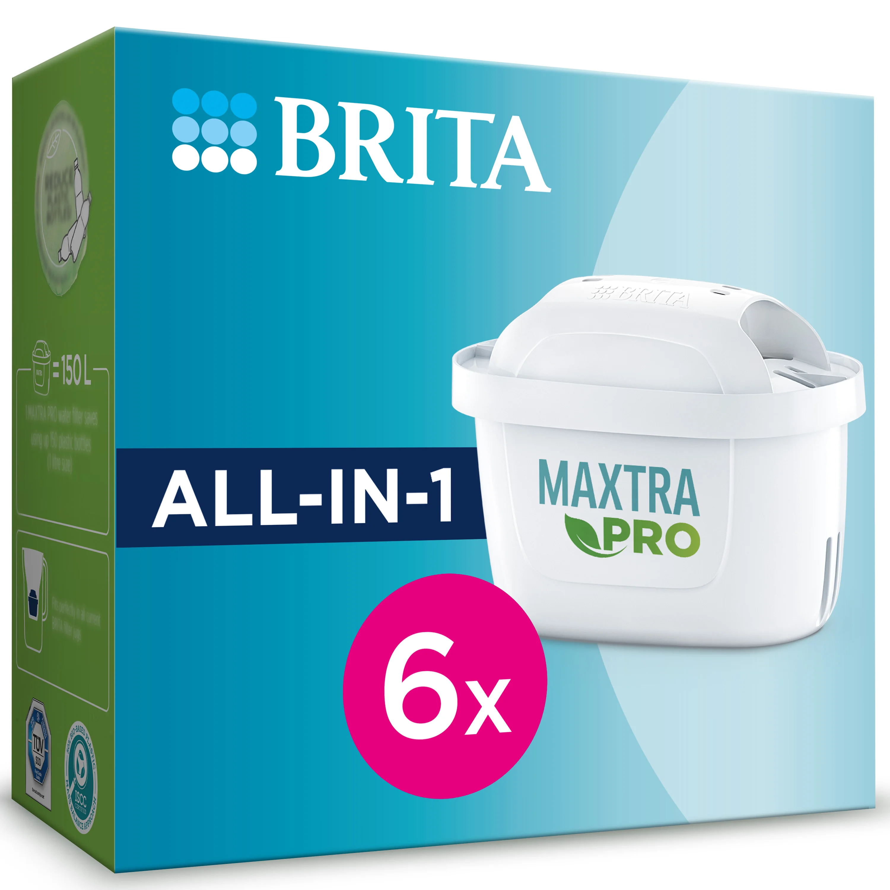 BRITA Filtro MAXTRA PRO All-in-1 | Pack de 6 Unidades | Filtra hasta 150L por filtro | Elimina cal, cloro, metales y contaminantes | Mejora el sabor del agua | Compatible con jarras BRITA MAXTRA | Sin BPA | Filtración avanzada para agua más pura