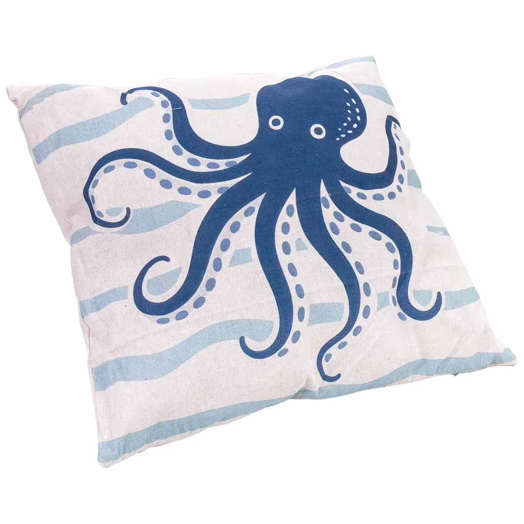 Wonderlust Deco - Cojín de algodón con pulpo azul 40x40x15h cm Azul 40x40x15h cm