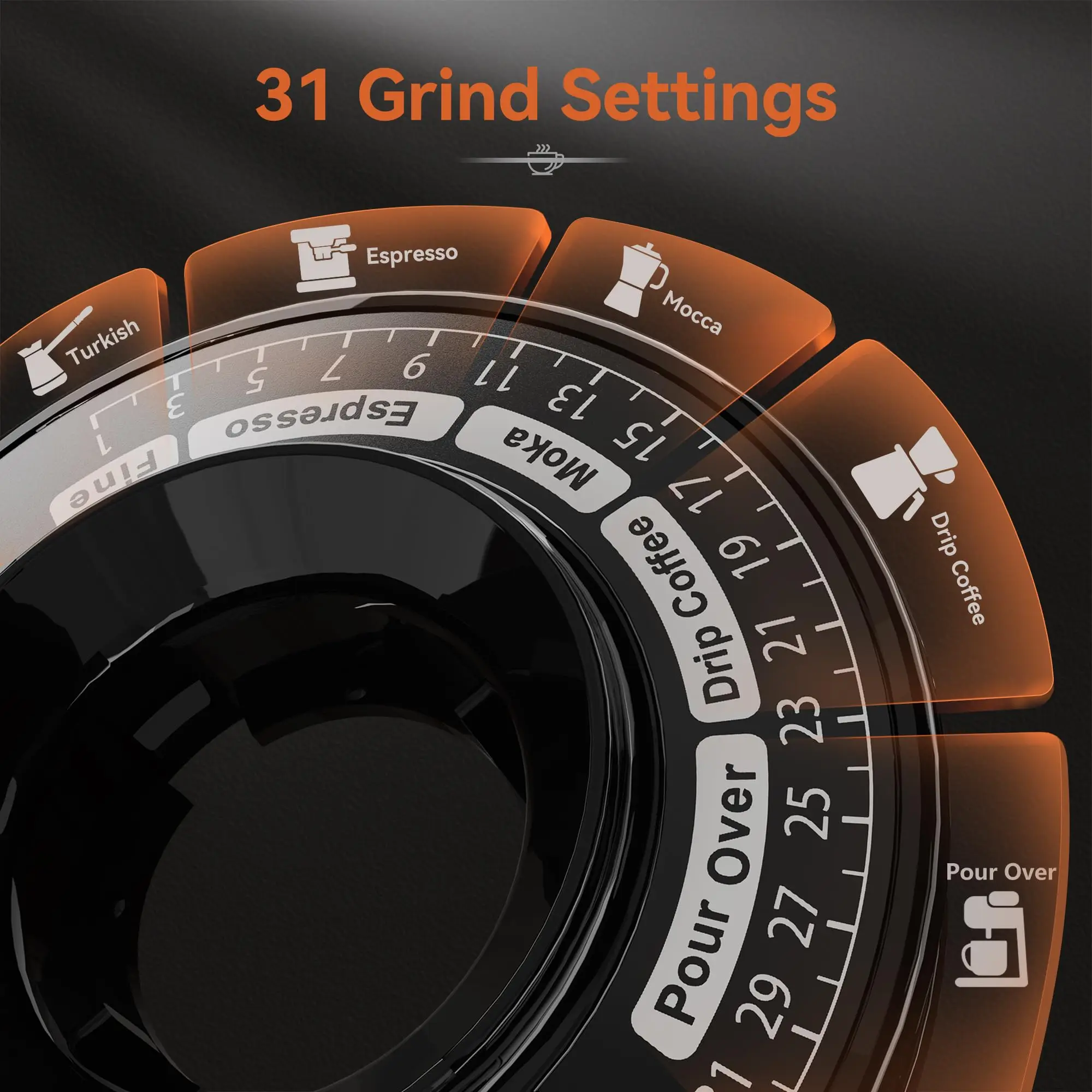 HiBrew G3A Coffee Grinder, 51 58 mm Filter Holder, 31 Precision Adjustment Levels, Electric Coffee Grinder for Turkish Coffee Makers/espresso/moka/Drip/French Press