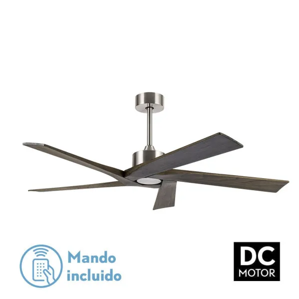 Ventilador DC nadir níquel/rústico sin luz 5 aspas 142.2d c/control remoto y temporizador