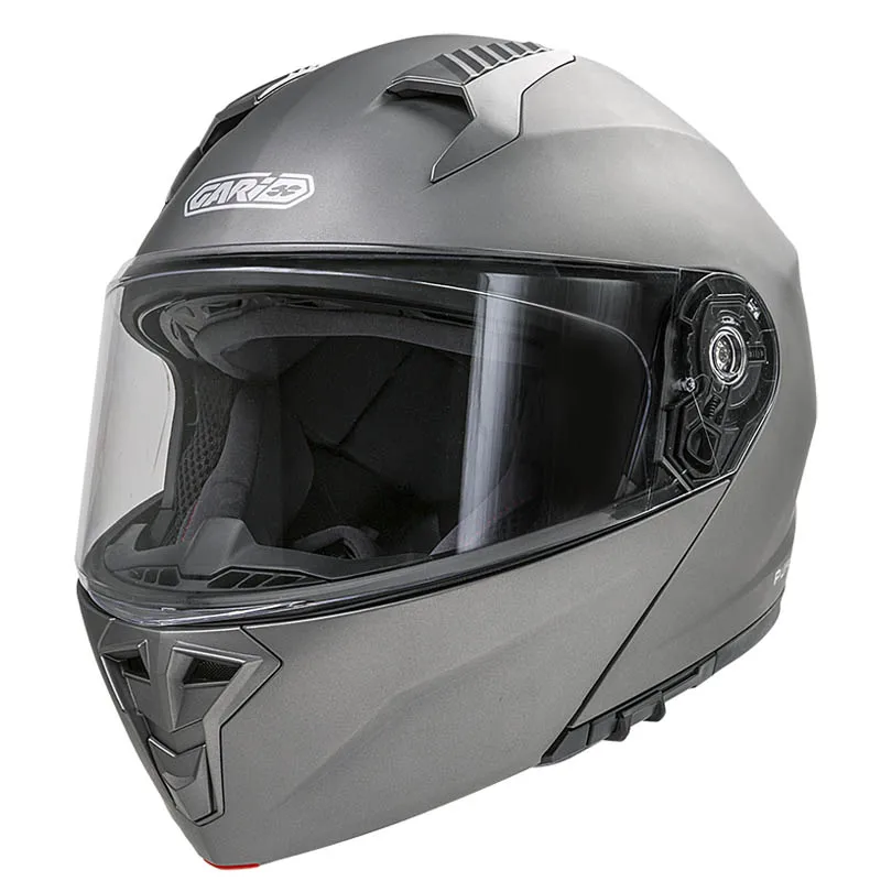 Garibaldi G100 Modular Motorcycle Helmet in Matte Anthracite, made of durable polycarbonate, featuring double P/J certification, anti-fog visor with Pinlock, removable hypoallergenic interior, and ECE 22.06 approval for optimal safety. #4