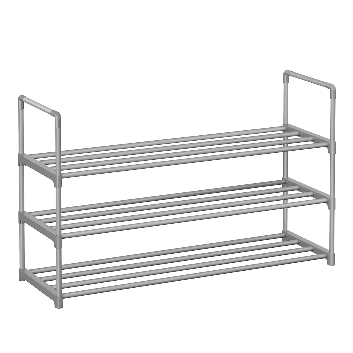 SONGMICS Zapatero de 3 Niveles, Estantería de Zapatos, Estantería de Metal, para 12 a 15 Pares de Zapatos, Estante Apilable, para Pasillo, Salón, Dormitorio, 30 x 92 x 55 cm, Gris/Negro/Blanco Perla