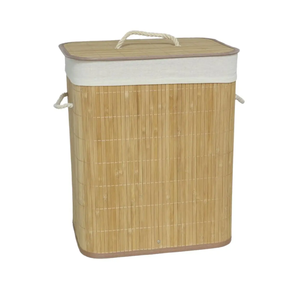 Bamboo laundry basket 60L with brown fabric bag 54x39x24 cm