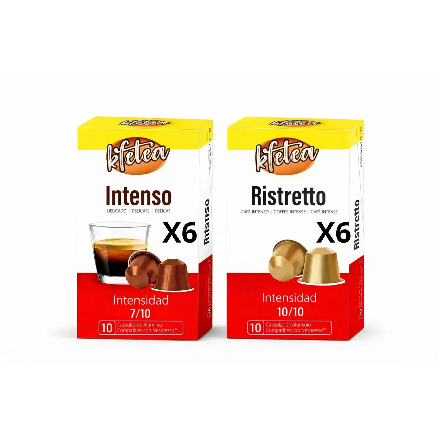 Kfetea - Pack 120 Cápsulas - 60x Intenso y 60x Ristretto Compatibles Nespresso - Variedad Ideal para Amantes del Café Fuerte en Casa u Oficina