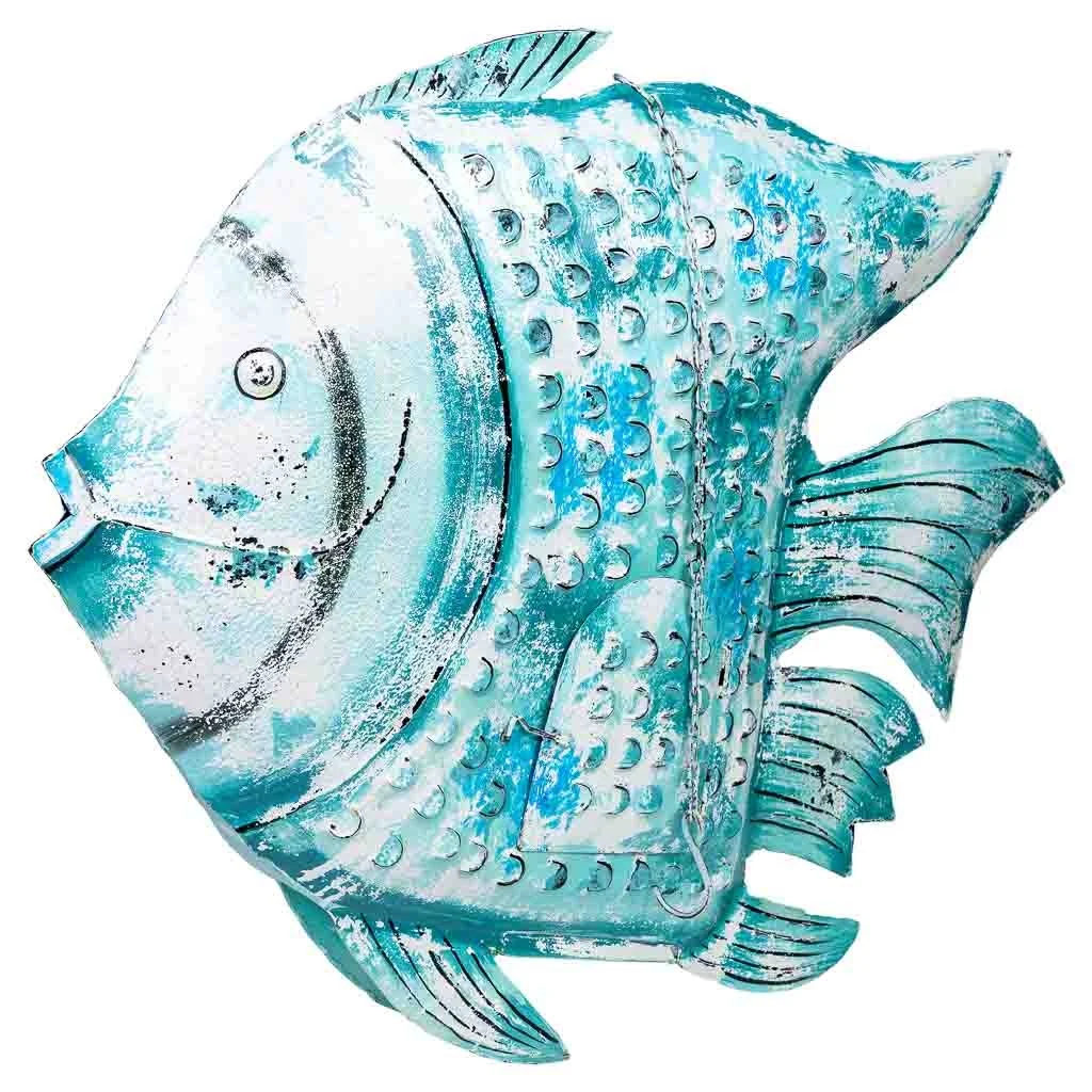 Wonderlust Deco - Pez portavela de metal envejecido azul 107x15x83h cm Azul 107x15x83h cm
