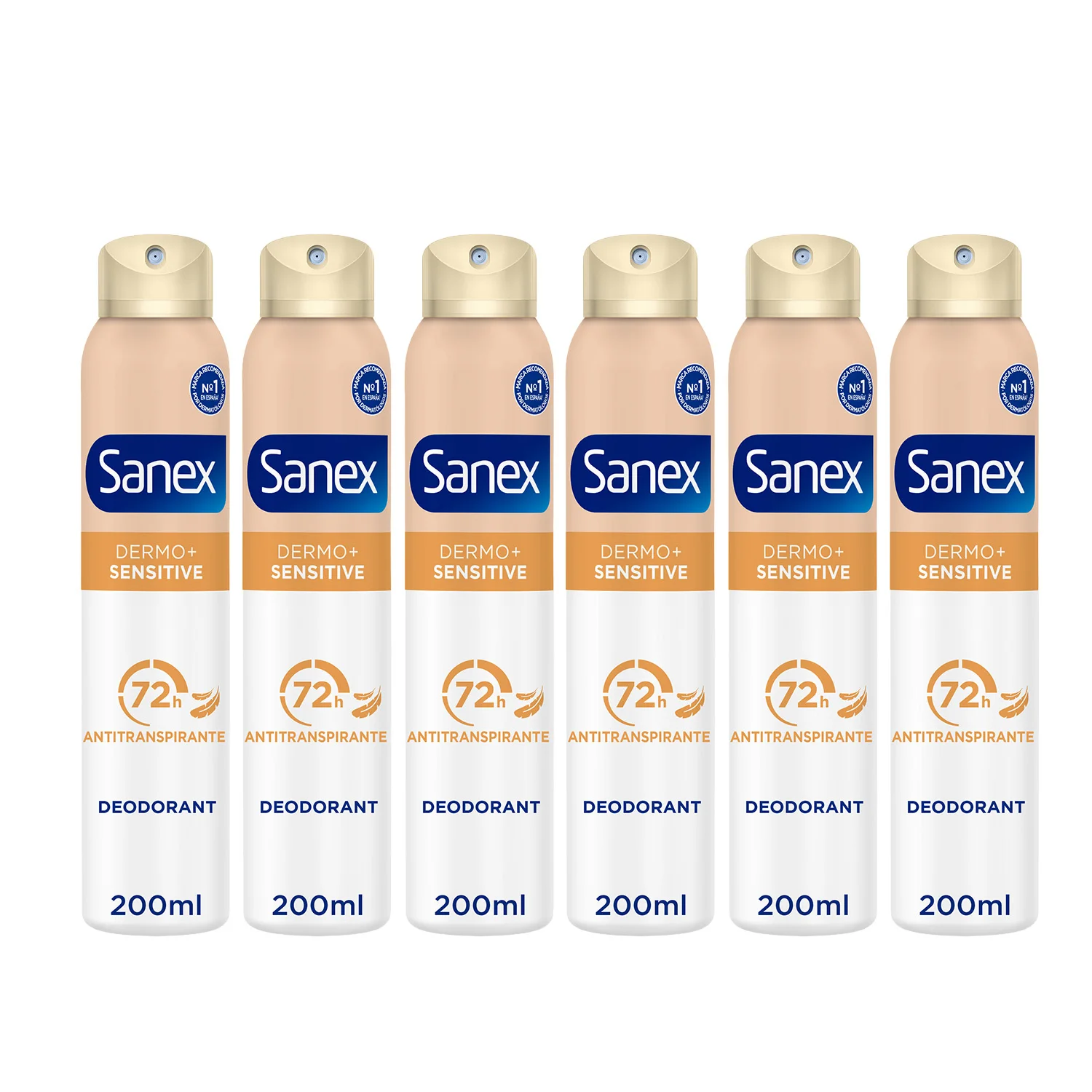 Sanex Pack x6 Desodorante Spray Dermo+ Sensitive 72-Horas Antitranspirante Unisex (200ml)