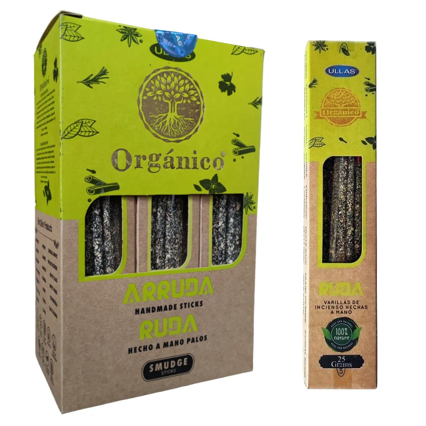 Organic Rue Incense Ullas Handmade Eco-Friendly - Set of 12 packs (25g each) with natural essential oils, promoting relaxation and meditation, perfect for aromatherapy and home air freshening.
