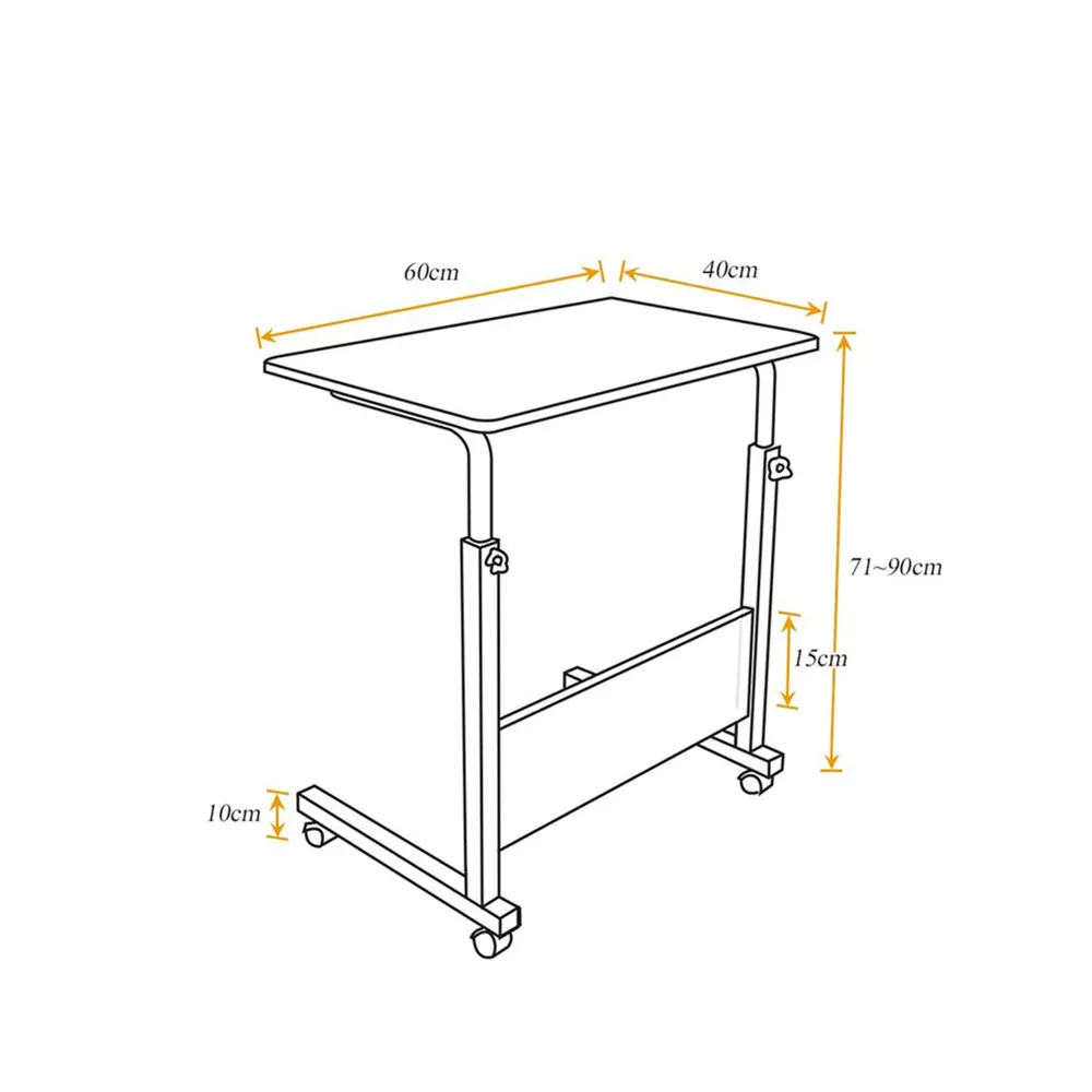 Smallrun desk table with wheels and wooden particle panel desk table adjustable height computer table 60x40cm