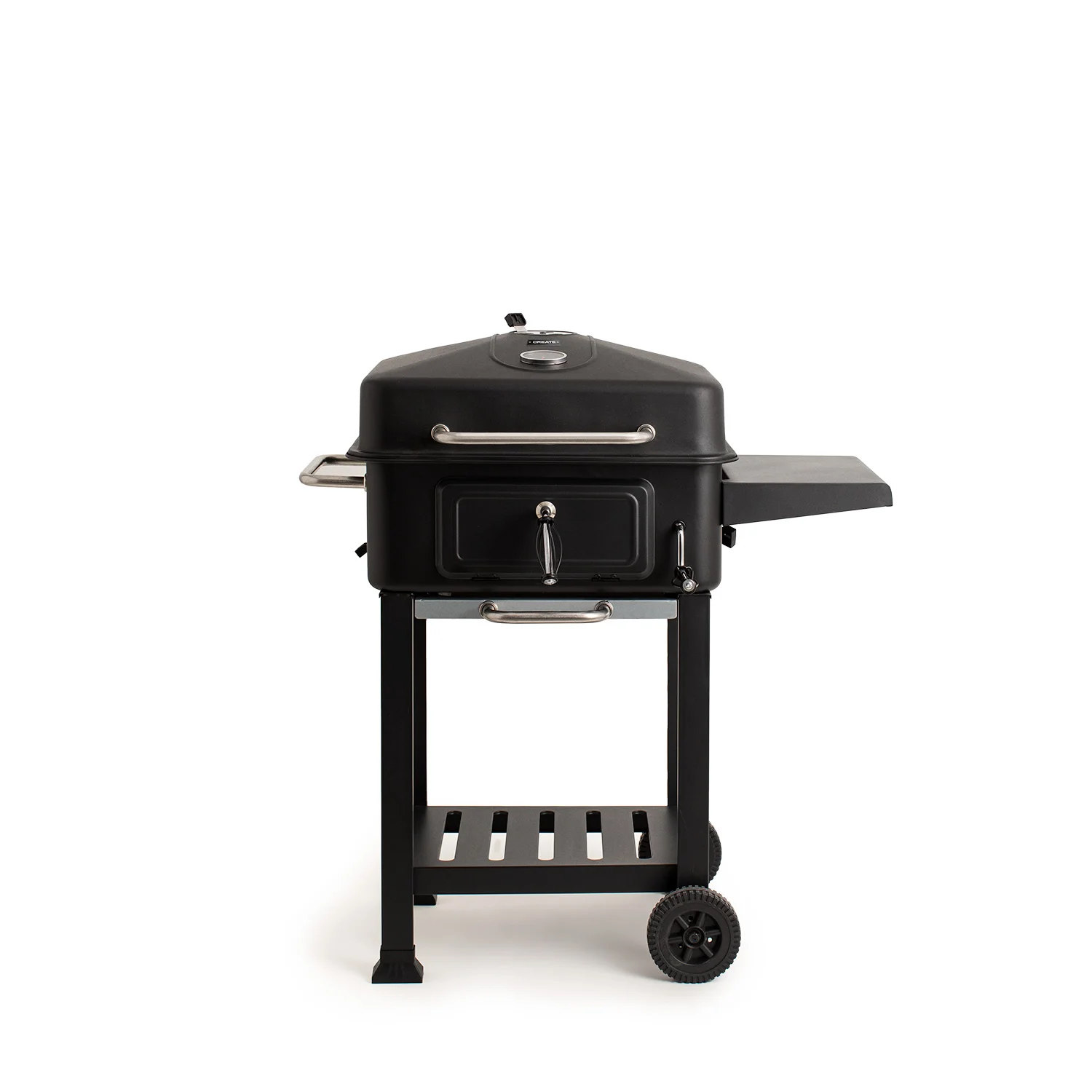 CREATE - Barbacoa ahumadora de carbón con regulador de brasas y mesa auxiliar plegable - BBQ SMOKEY PRO