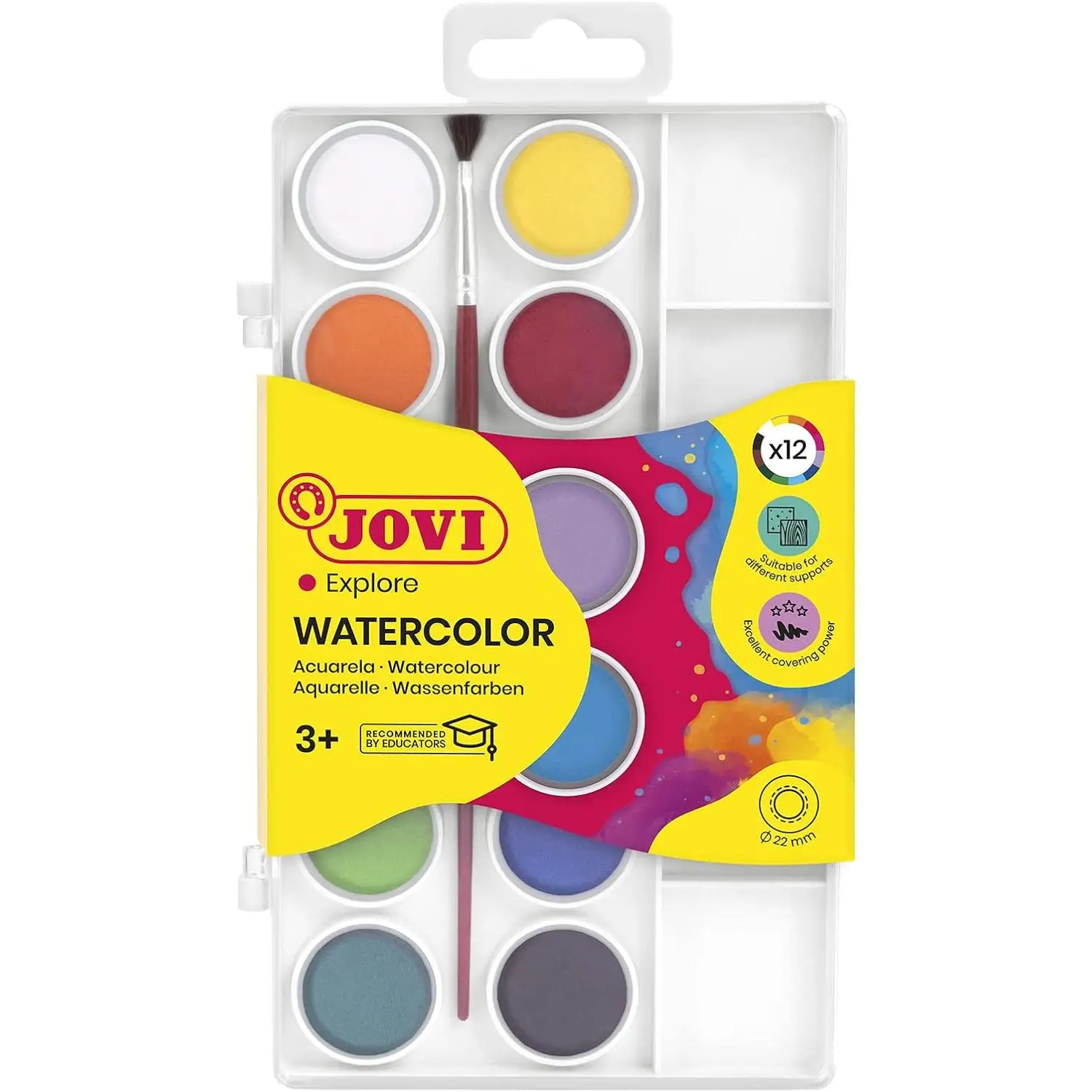 Jovi school waterel set - up to 24 colors ideal for school use or starting in the watercolor art - includes gift brush - plastic case
