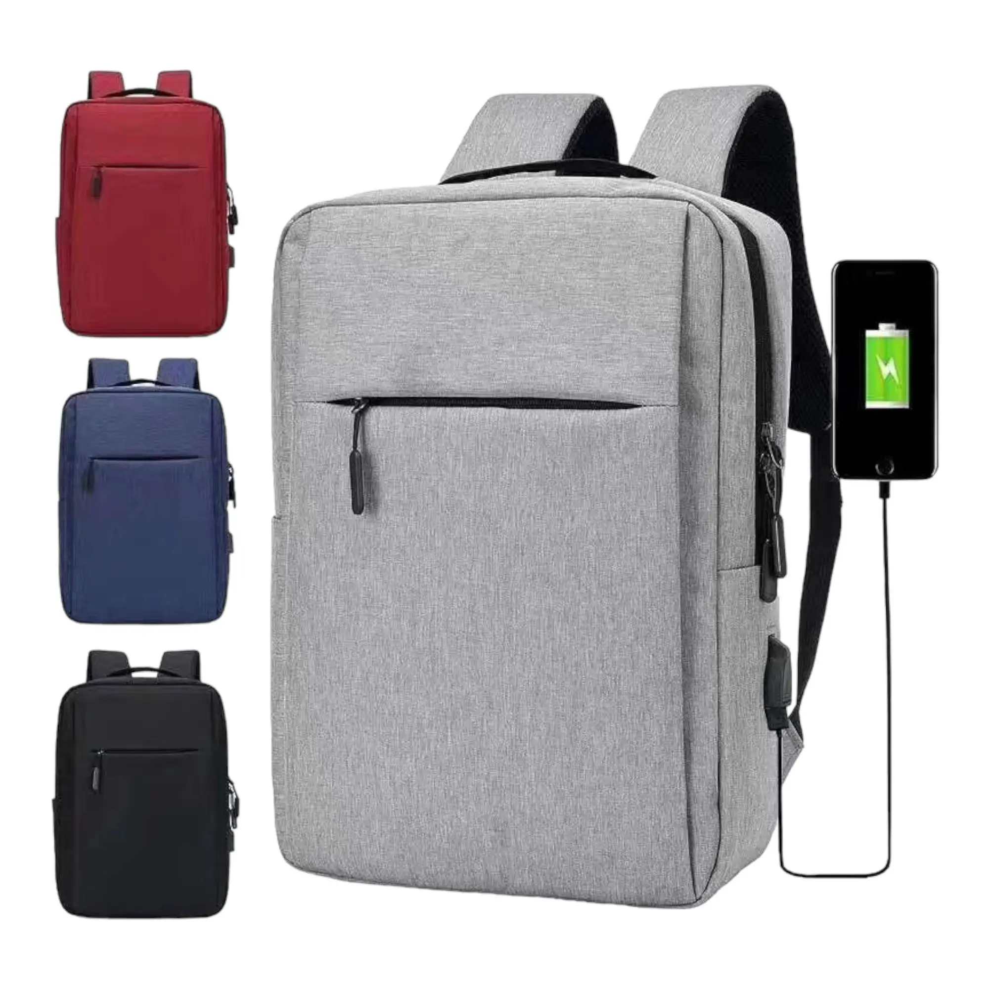 Laptop Backpack with USB Charging Cable, Multi-functional, Anti-theft, Various Colors, Perfect for Students and Tablets, Made from Durable Nylon and PU Leather.