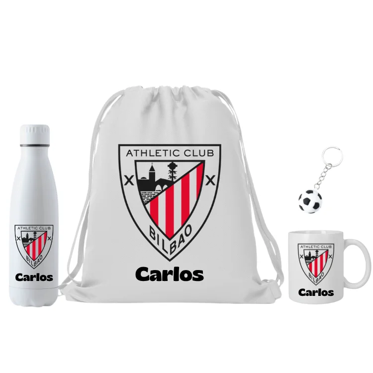 Lote Athletic Club Mochila + Botella termo + taza + llavero - (DEJAR NOMBRE EN CHAT O NOTAS) Escudo Club Athletic de Bilbao + nombre