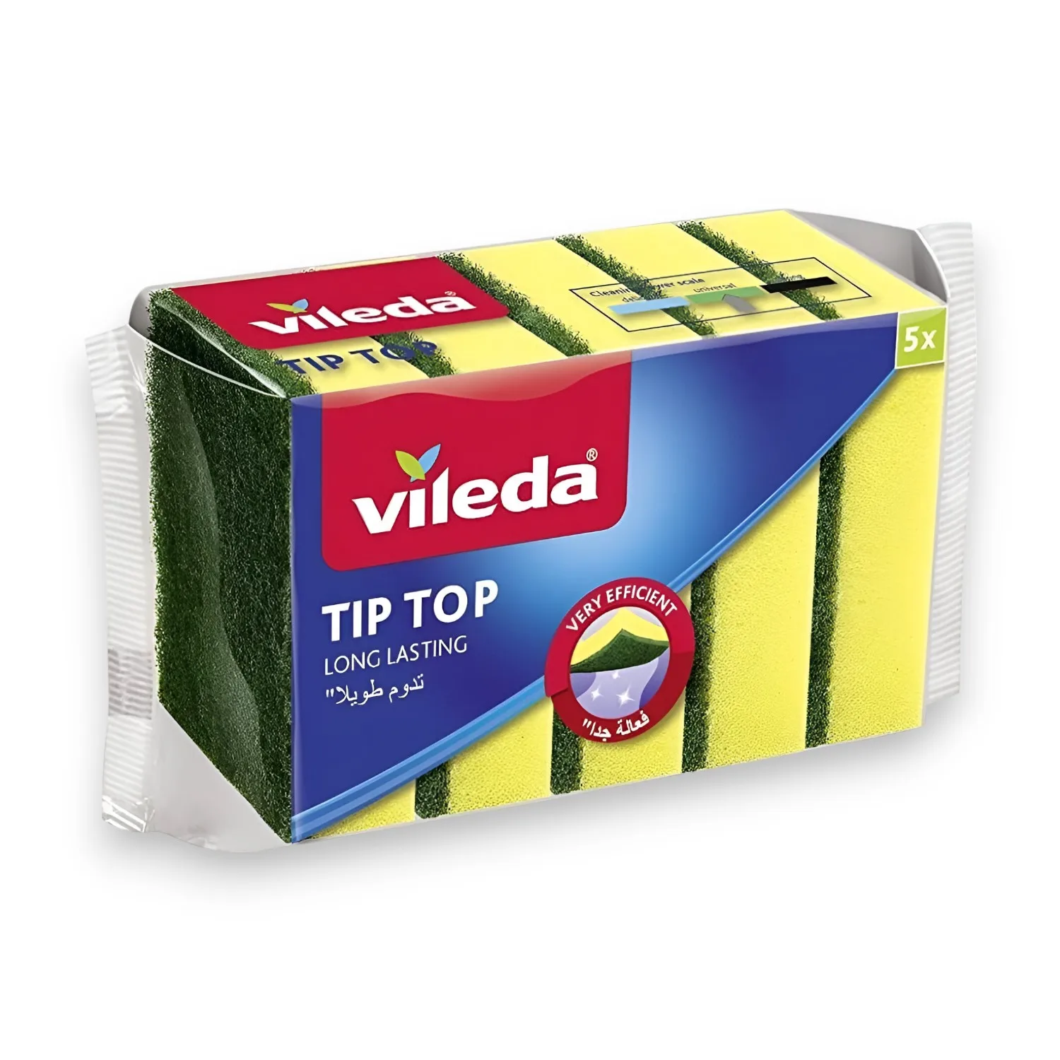 Esponja Tip Top de Vileda para Platos - Esponja Ideal para Superficies Delicadas - Estropjado de 2 Caras Multiuso - -Pack de 5 Esponjas para Platos y Cocina - VILEDA.