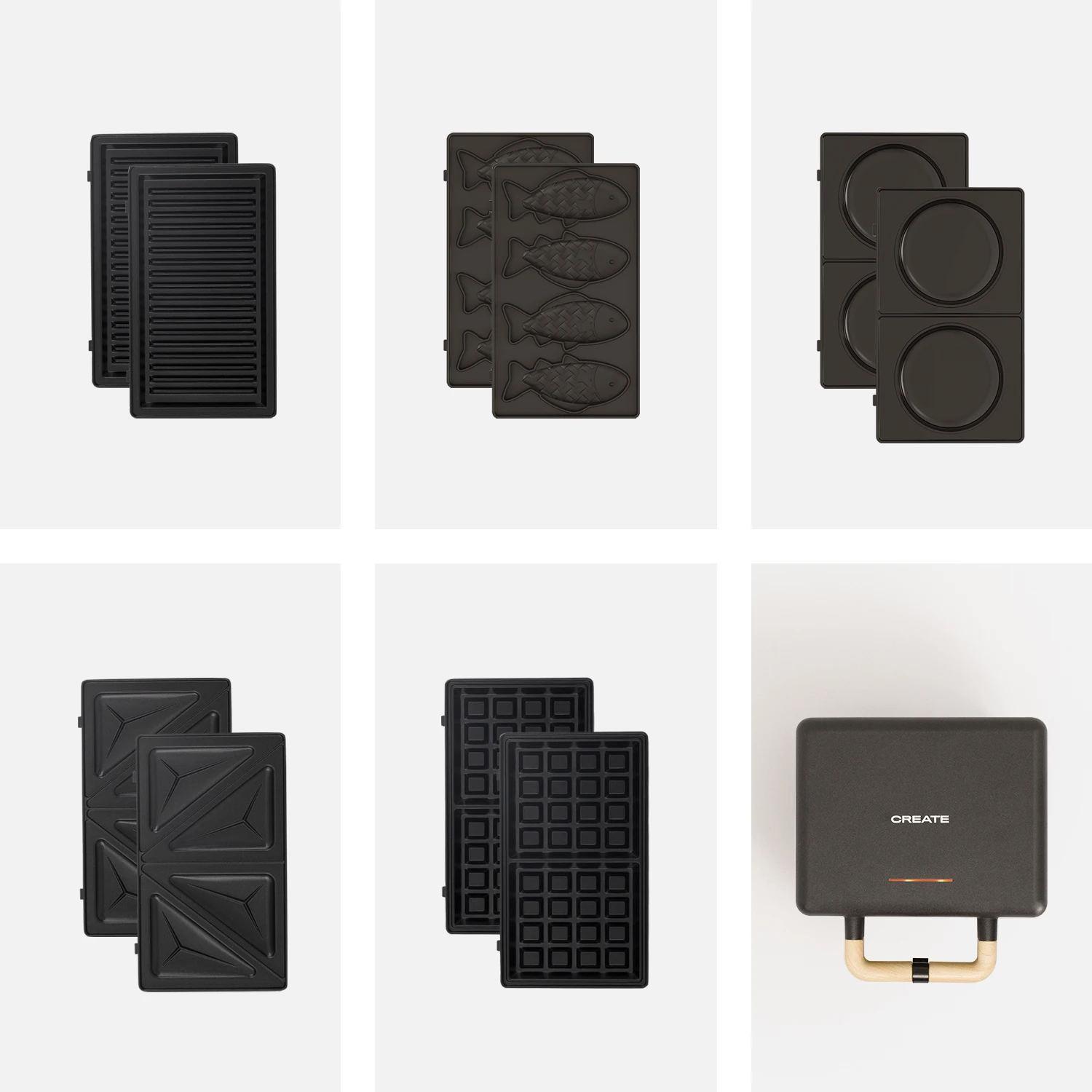 Create - sandwich maker, grill and waffle maker packs + accessories plates - double stone studio pack