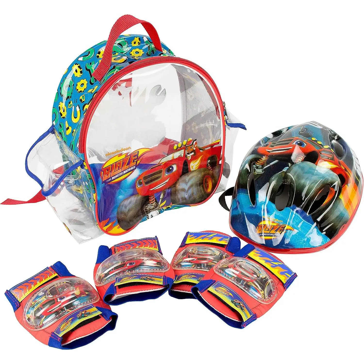 Mochila de Casco y Protecciones, con diseños exclusivos de Blaze and the Monster Machines (2131) Incluye divertida mochila. Protecciones para rodillas y codos. Set para principiantes. Calidad al mejor