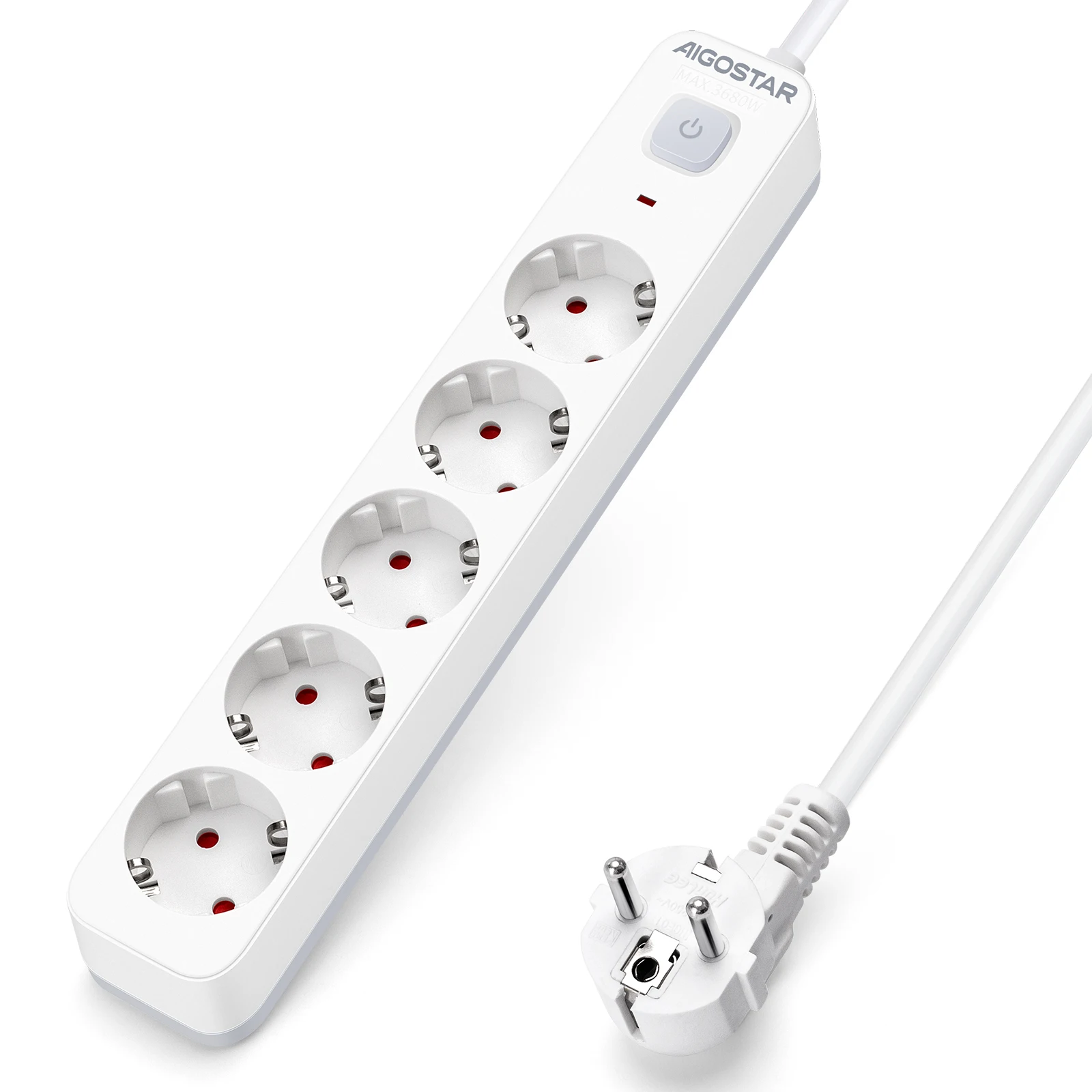Aigostar Regleta Enchufes, Alargador Enchufe de 2/3/4/5/6 Enchufes con Interruptor, Cable de 1,5 Metros, Blanco