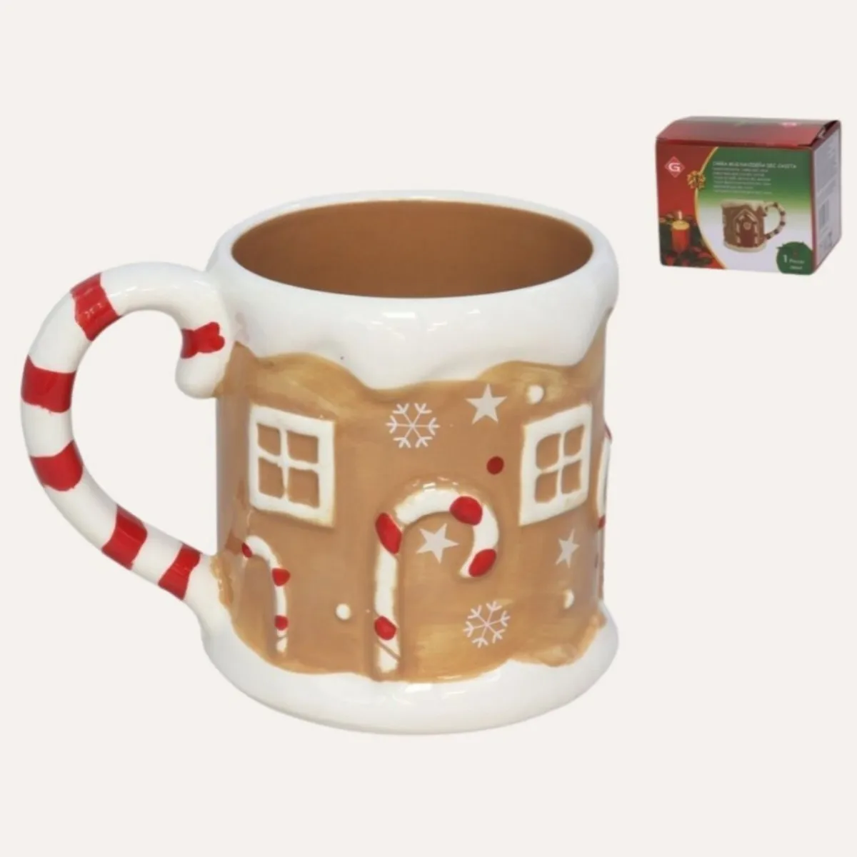 Enjoy your favorite beverages with this Christmas ceramic mug featuring a gingerbread house design, 280 ml capacity, ideal for coffee, tea, or hot chocolate, perfect for festive decor or gifting.